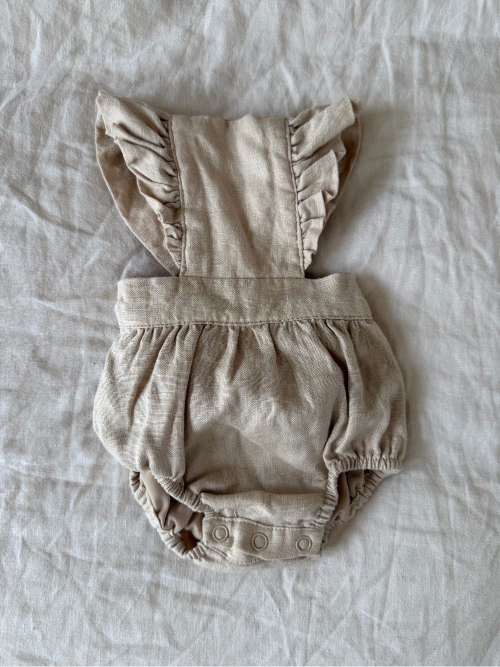 OAT Linen Flutter Sleeve Bloomer Romper in Petal 0-3 Months